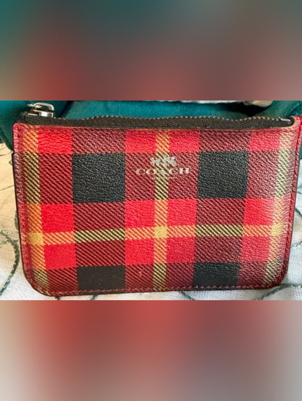 Coach Peyton Glen Tartan Cardholder Keychain